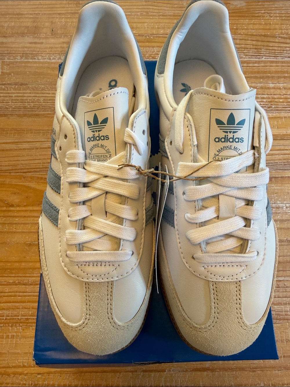 adidas Samba Sneakers in White, Blue-ish Gray & Gum - Picture 3 of 10